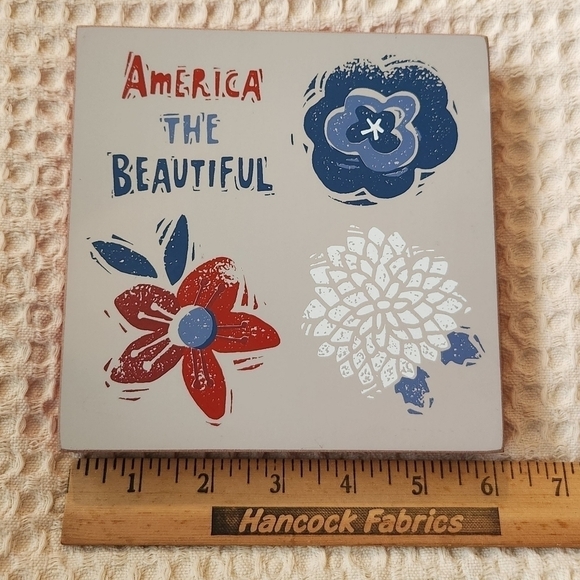 Patriotic America the Beautiful Wooden Sign Red White Blue - Picture 6 of 8